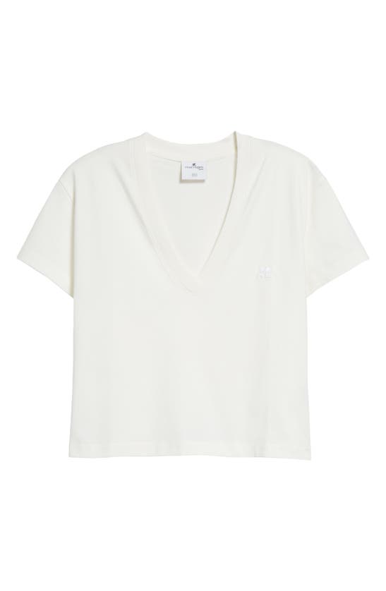 Shop Courrèges Deep V-neck Crop Cotton T-shirt In Heritage White