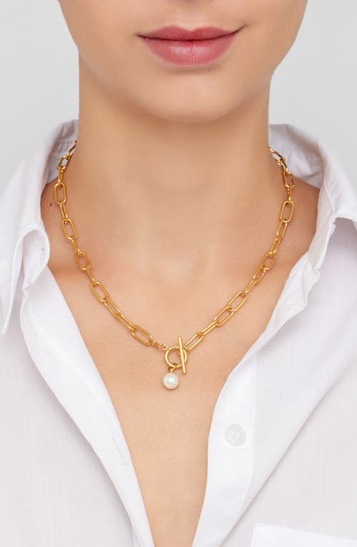 Adornia 8mm Cultured Pearl Charm Paperclip Chain Toggle Necklace In White