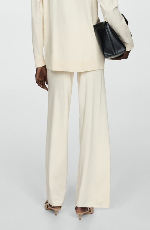 Mango Straight Leg Knit Pants In Ecru