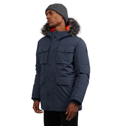 Pajar Soren Mid Length Parka With Fixed Hood And Detachable Faux Fur In Navy