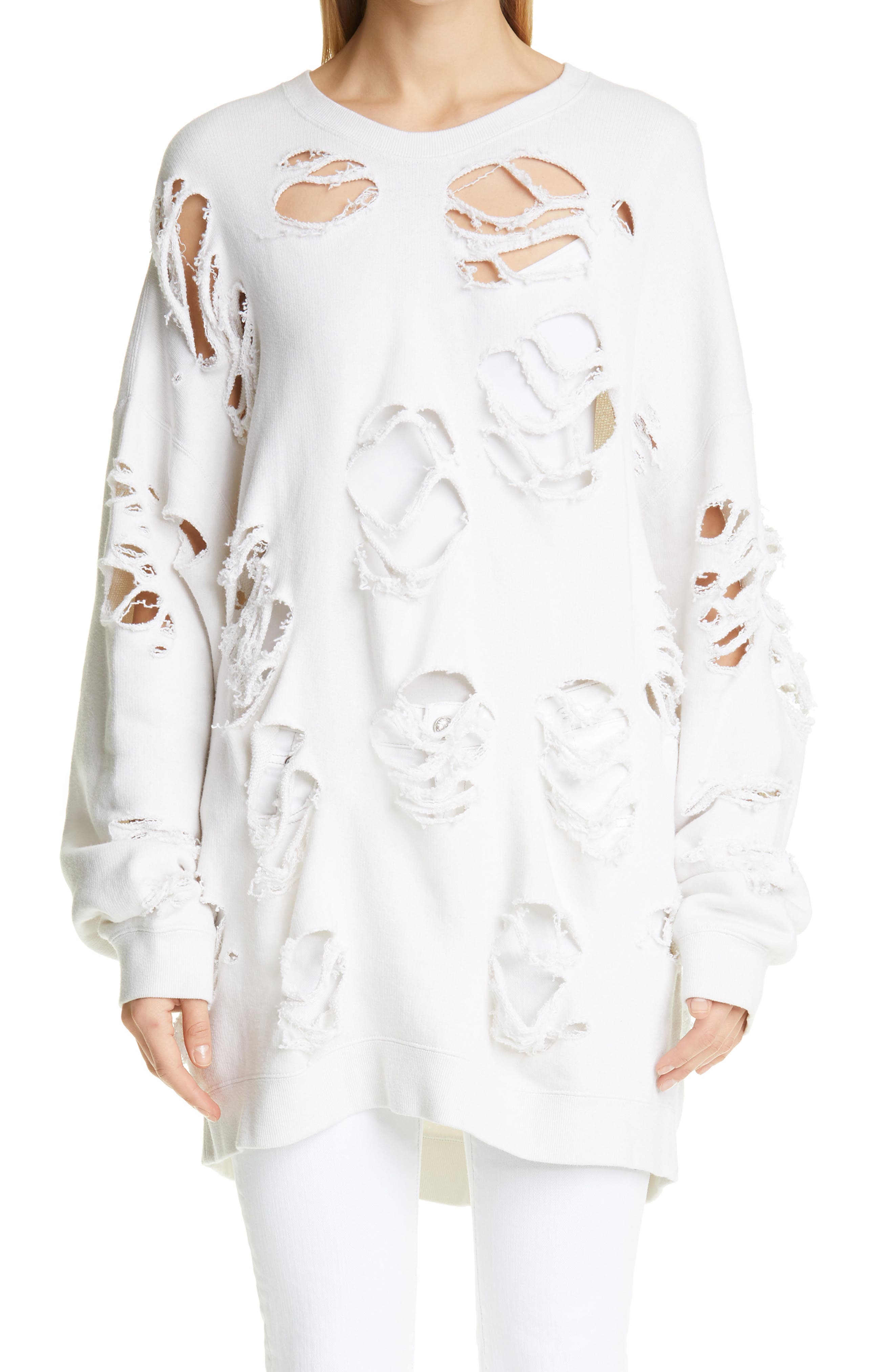 distressed crewneck sweatshirt