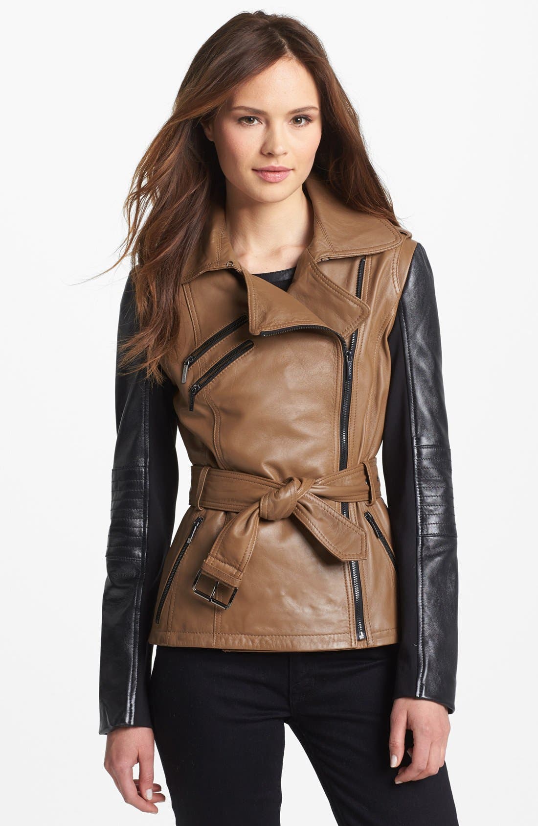 Laundry by Shelli Segal Two Tone Leather Moto Jacket Nordstrom