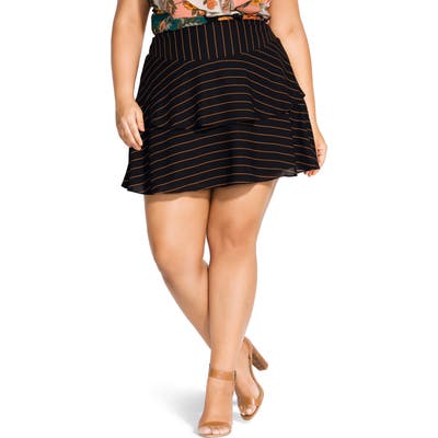 Plus Size City Chic Golden Stripe Miniskirt, Black