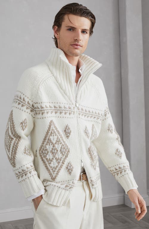 Shop Brunello Cucinelli Cashmere Jacquard Cardigan In Panama