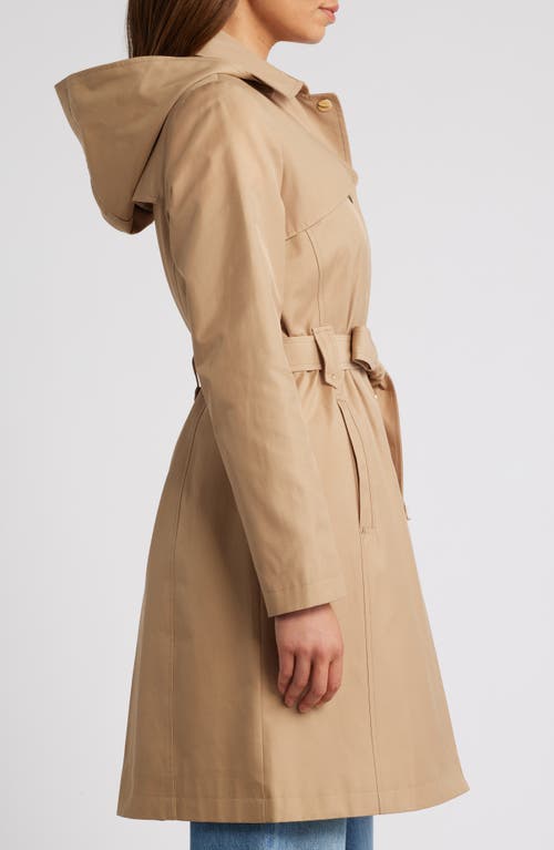 Shop Via Spiga Water Resistant Cotton Blend Coat With Removable Hood In Camel