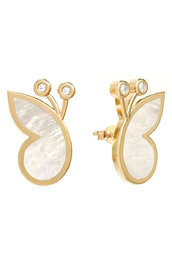 Gabi Rielle Effortless Staples Inlay Wings Stud Earrings In Gold/pearl