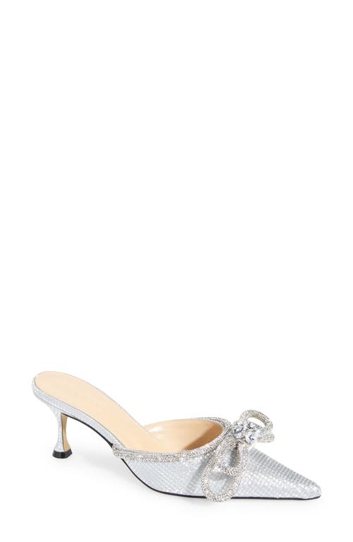 Double Bow Pointed Toe Mule in Silver