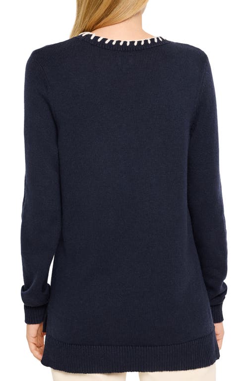 Nic + Zoe Nic+zoe Blanket Stitch Cotton Blend Sweater In Indigo Multi