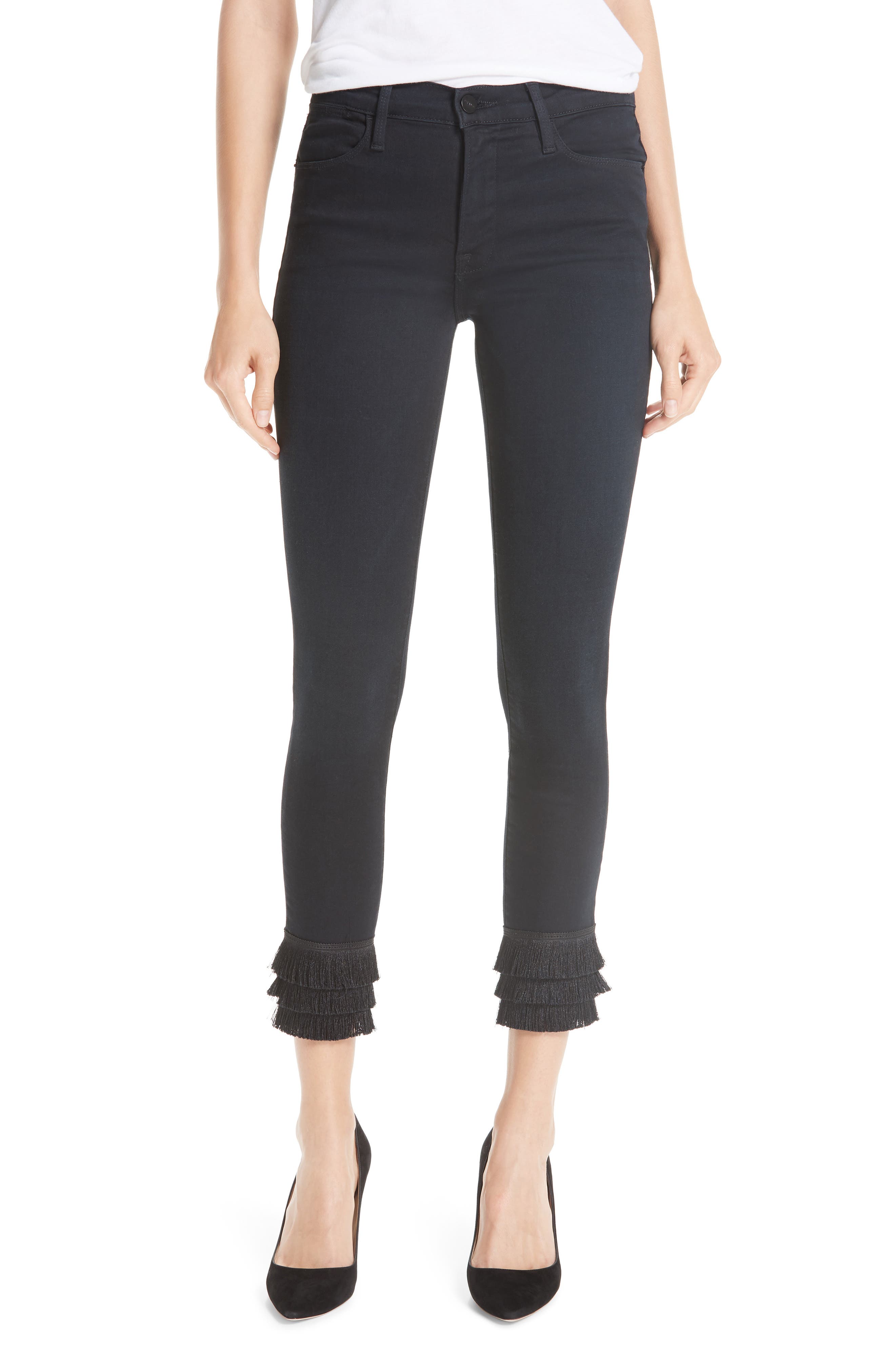 skinny jeans with fringe hem
