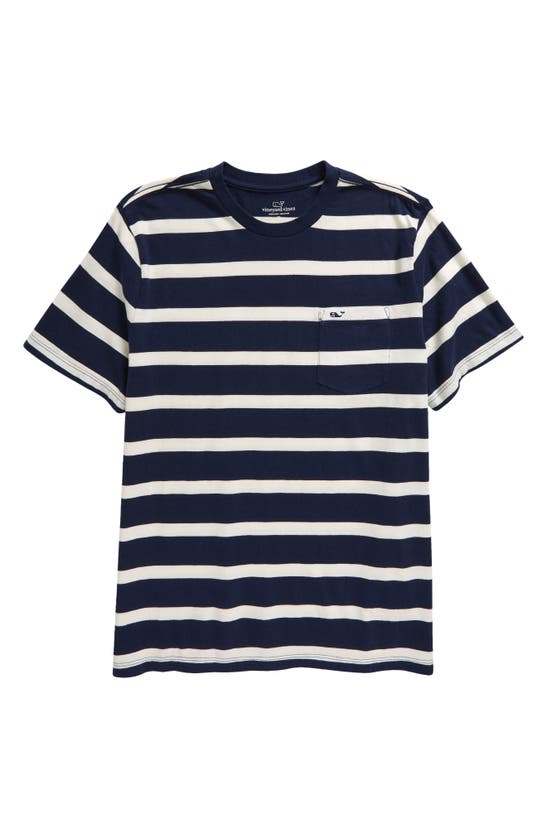 Shop Vineyard Vines Kids' Breton Slub Cotton Pocket T-shirt In Navy