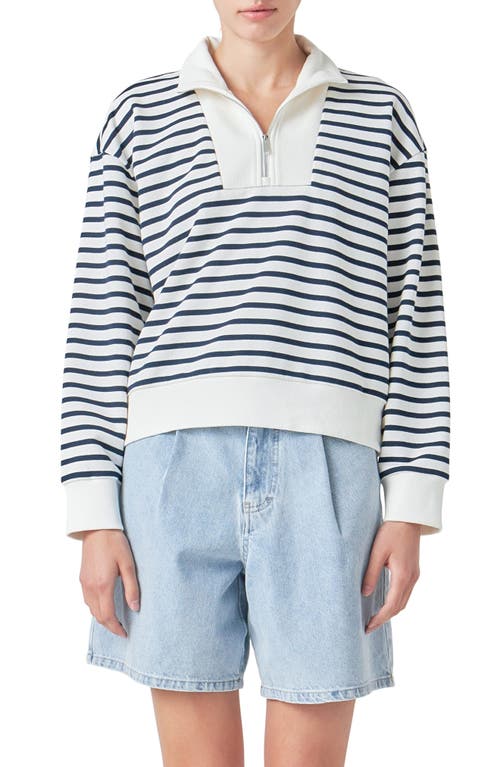 Grey Lab Stripe Terry Cloth Pullover In White/navy