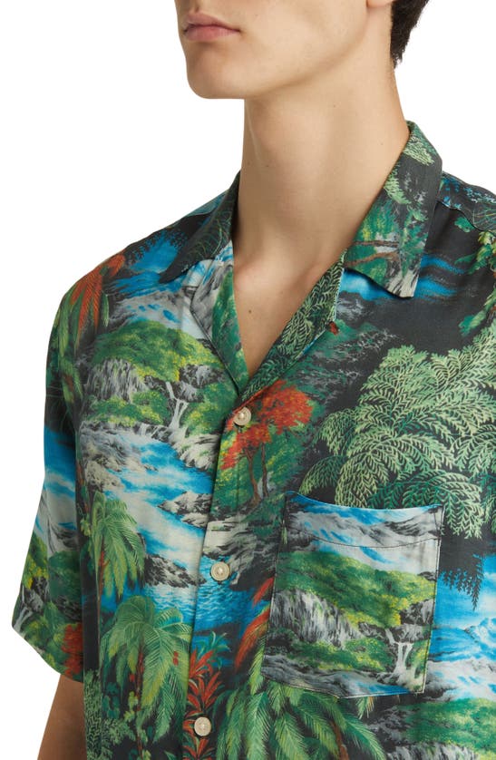 Shop Allsaints Tropical Print Camp Shirt In Jet Black