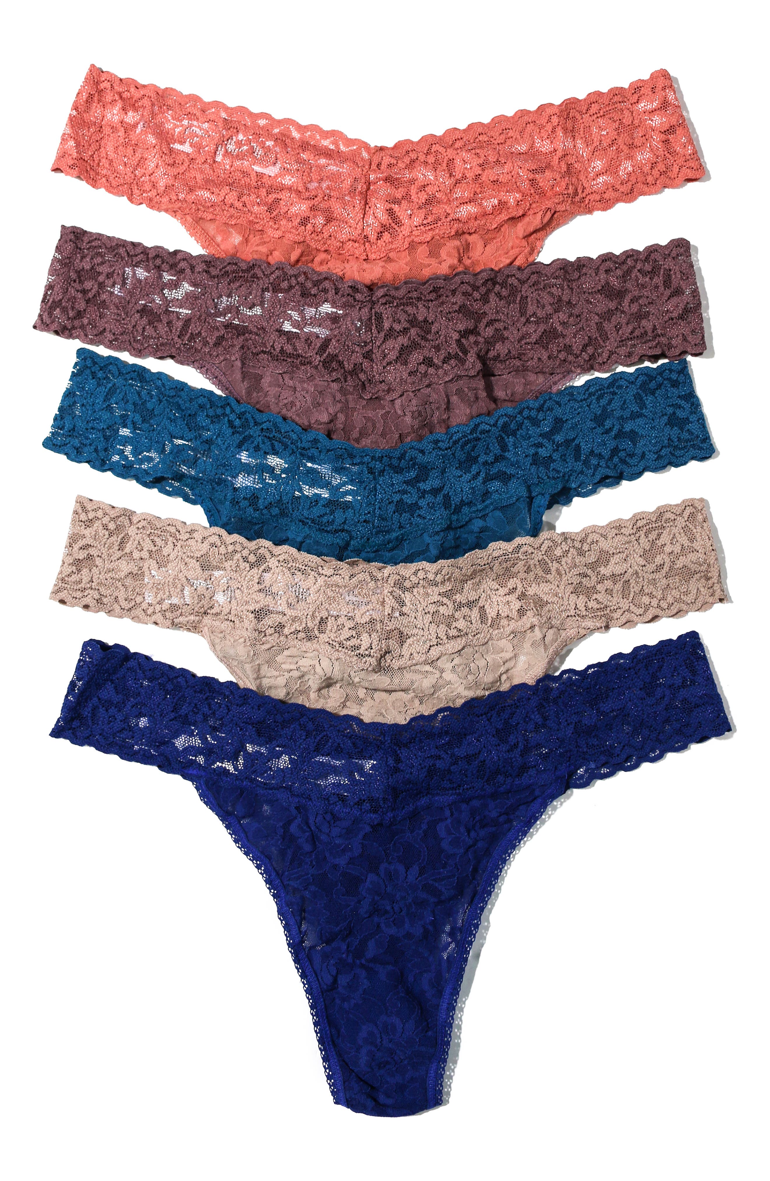 Hanky Panky Assorted 5-pack Lace Original Rise Thongs In Himalayan Pink ...