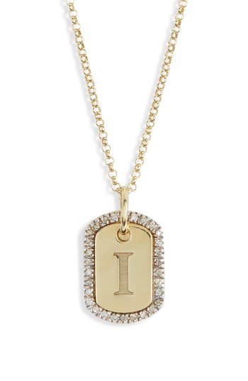 Meshmerise Diamond Initial Dog Tag Pendant Necklace In Yellow-i