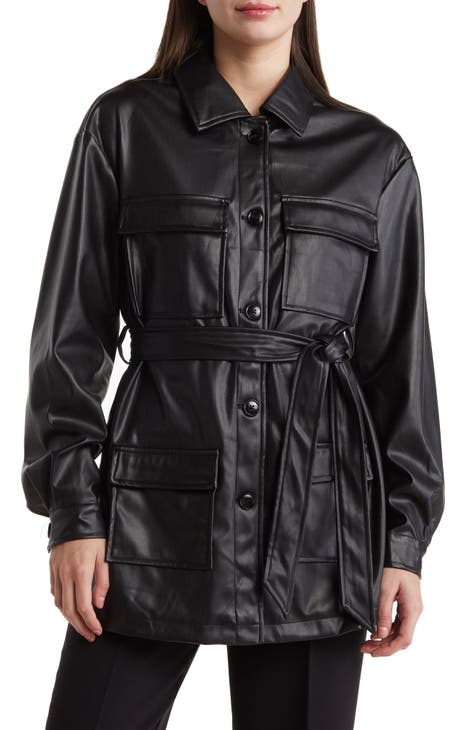 Faux Leather Belted Jacket