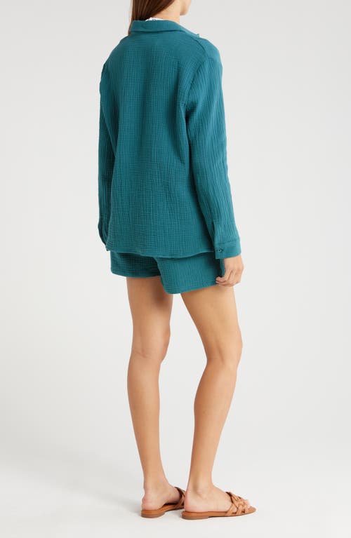 Shop Nordstrom Double Gauze Shirt & Shorts Cover-up Set In Teal Hydro