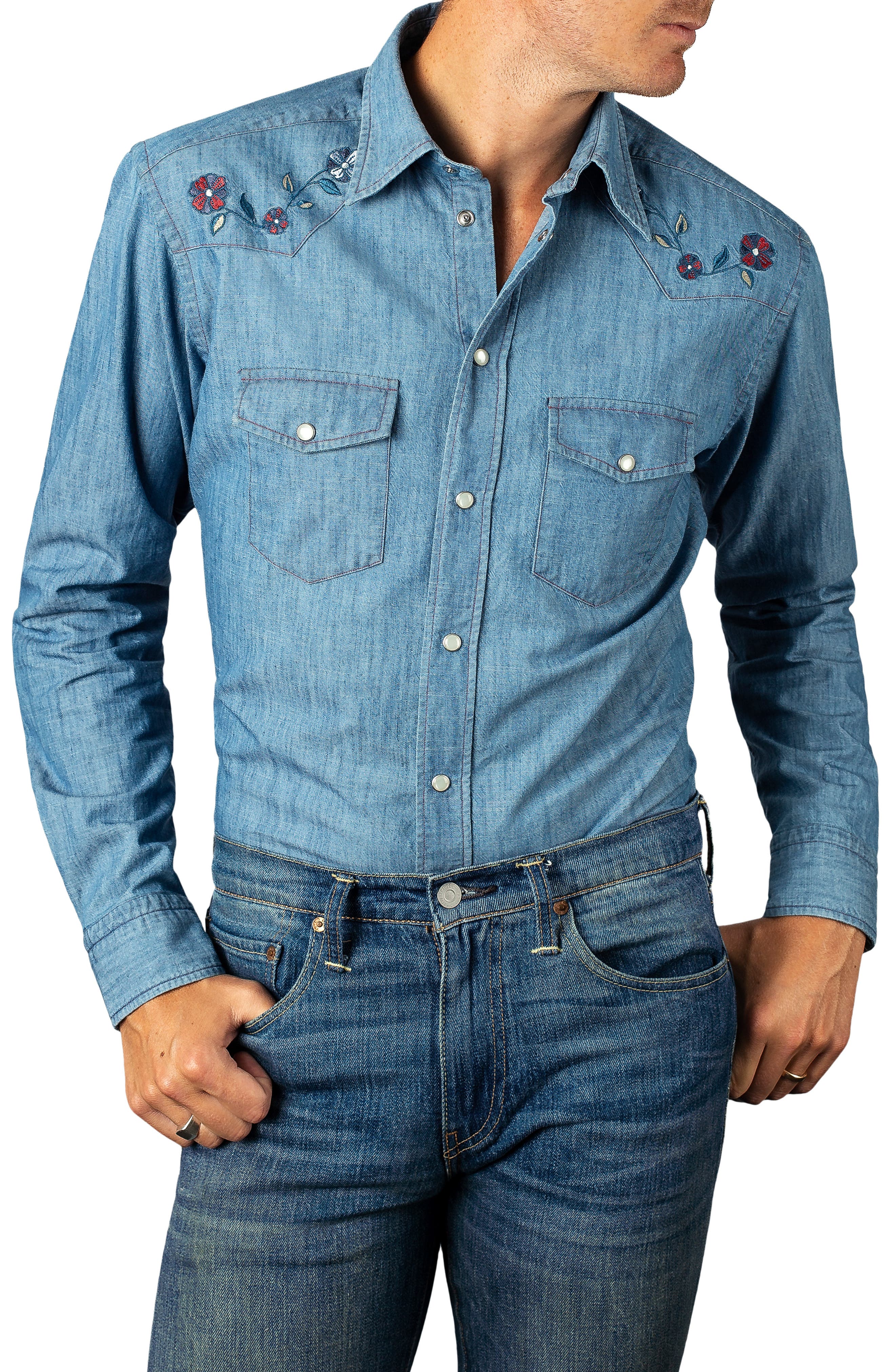 embroidered denim shirt mens