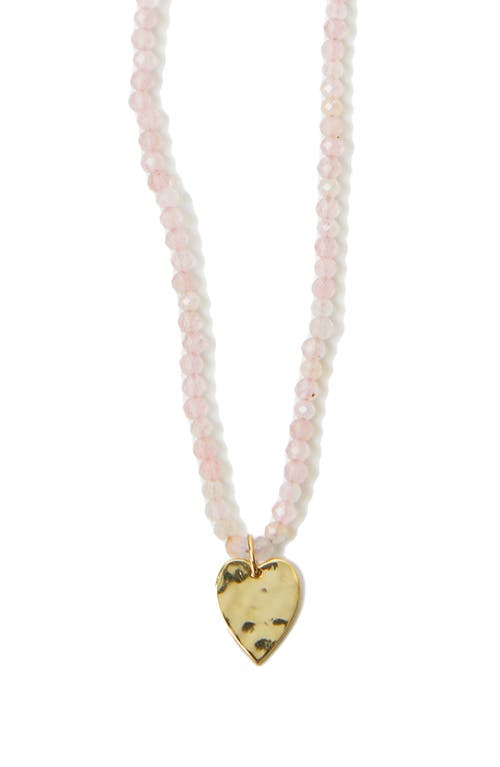 Argento Vivo Sterling Silver Rose Quartz Bead Heart Pendant Necklace in Gold