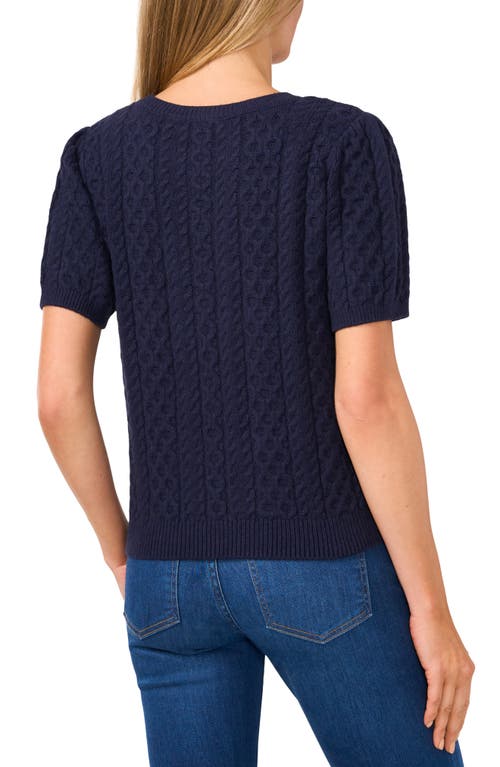 Shop Cece Cable Stitch Short Sleeve Sweater In Classic Navy