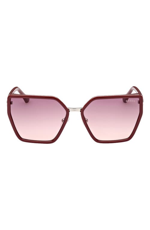 GUESS 59mm Gradient Geometric Sunglasses in Shiny Bordeaux /Gradient