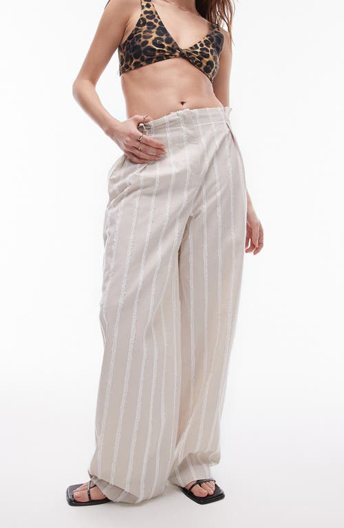 Shop Topshop Textured Stripe Wide Leg Pants In Stone