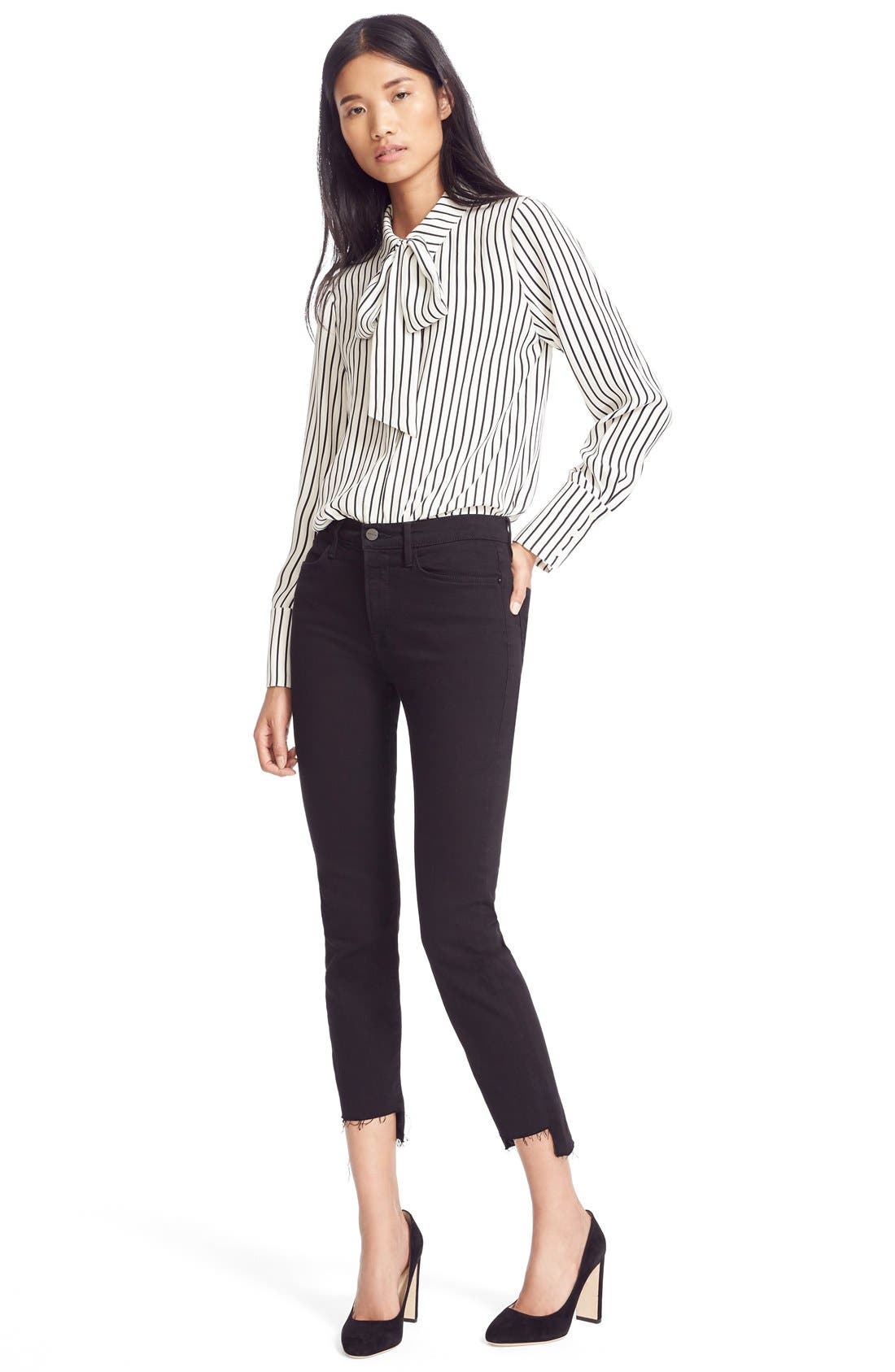 FRAME Le High Straight High Waist Staggered Hem Jeans (Film Noir) (Nordstrom Exclusive) | Nordstrom