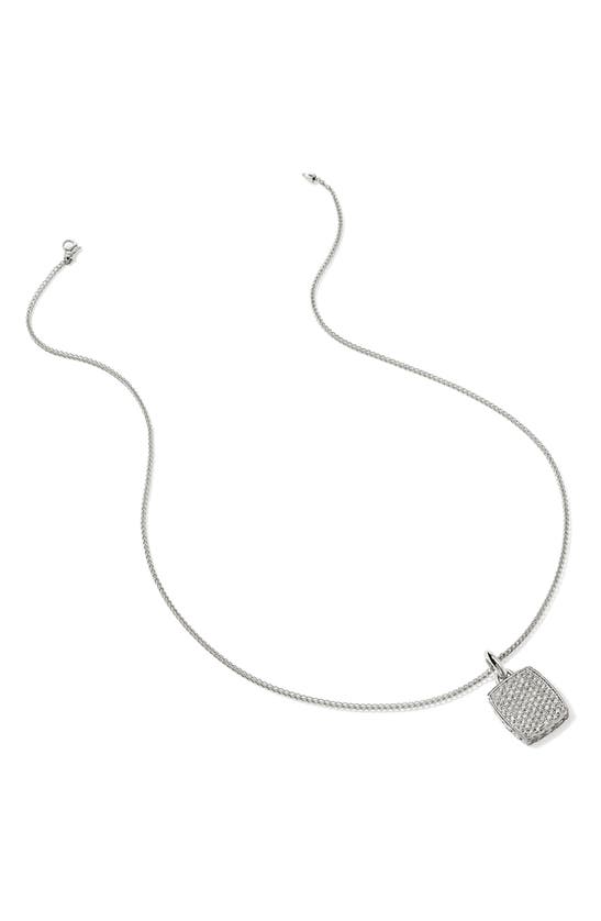 Shop John Hardy Tag Short Diamond Pendant Necklace In Silver