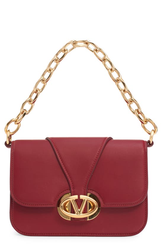 Shop Valentino Garavani Small Vlogo Leather Shoulder Bag In Deep Scarlet