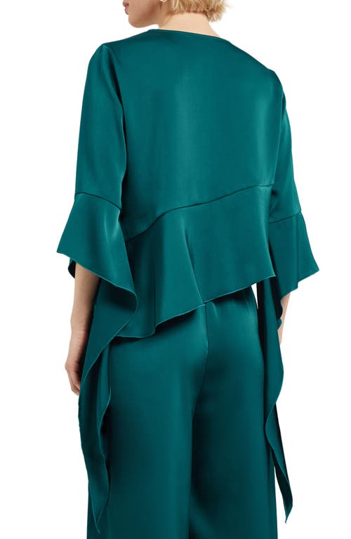 Shop Misook Asymmetric Ruffle Satin Top In Spruce