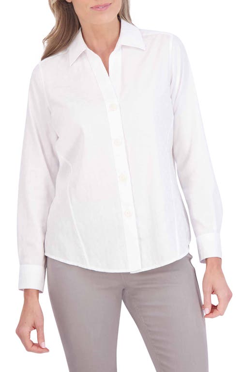 Foxcroft Paityn Retro Circle Jacquard Cotton Blend Button-Up Shirt White at Nordstrom,