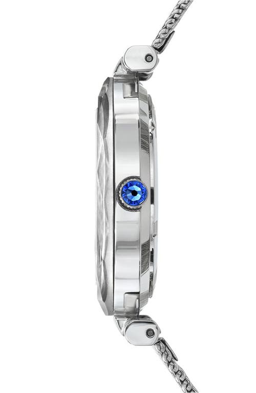 PORSAMO BLEU PORSAMO BLEU HAZEL WHITE TOPAZ MOTHER OF PEARL DIAL 3-HAND QUARTZ MESH STRAP WATCH, 33MM