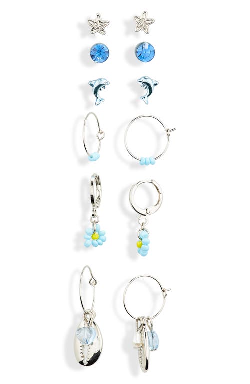 Dolphin Set of 6 Earrings in Silver- Blue