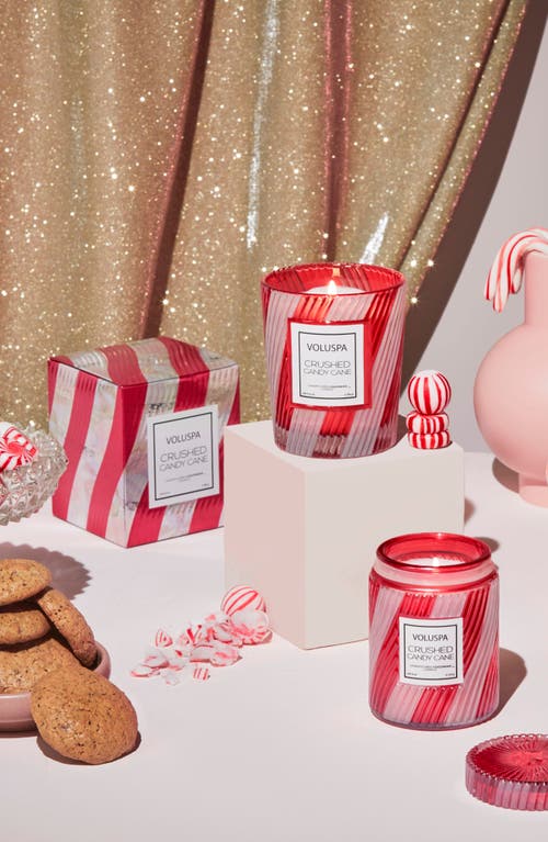 Voluspa Crushed Candy Cane Classic Textured Glass Candle In Red