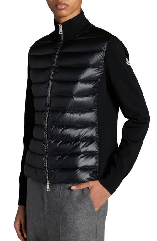 Shop Moncler Quilted Down & Wool Knit Cardigan In Black