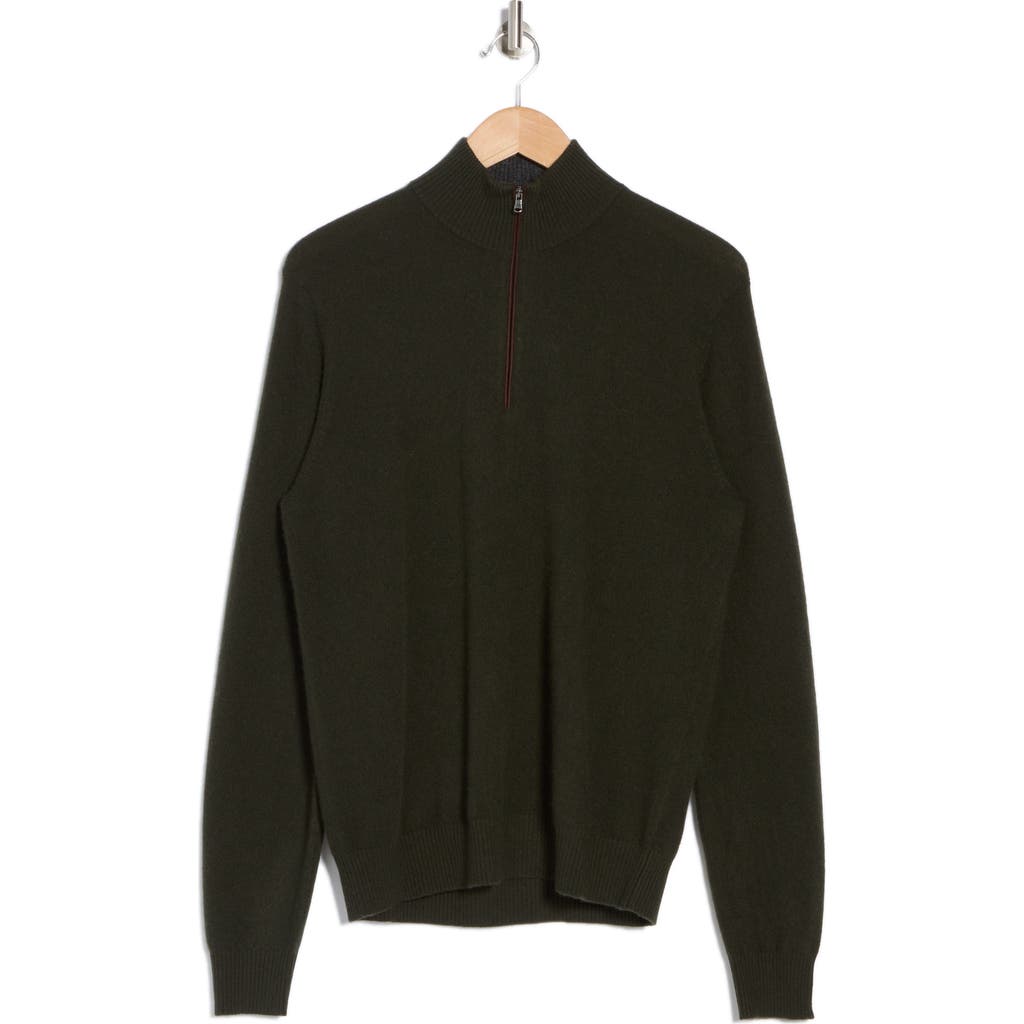 Amicale Cashmere Quarter Zip Pullover W/ Piping In Dark Green