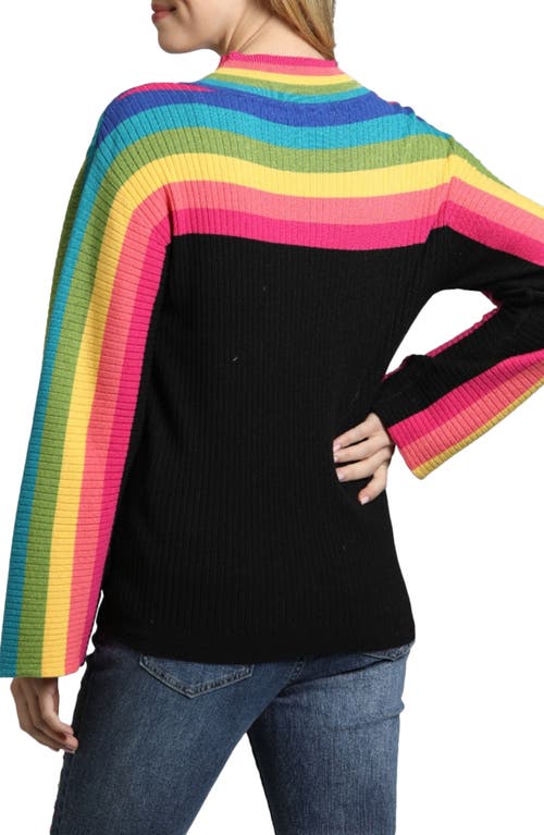 Shop Apny Rainbow Stripe Mock Neck Sweater In Black Multi