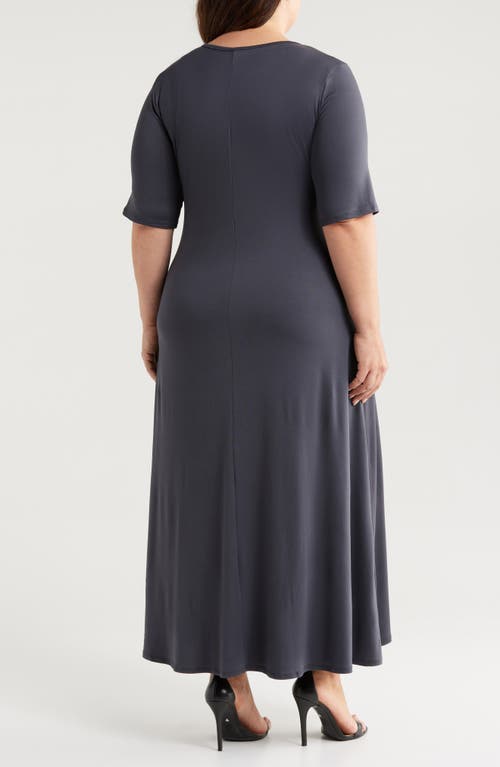 24seven Comfort Apparel Scoop Neck Jersey Maxi Dress In Charcoal