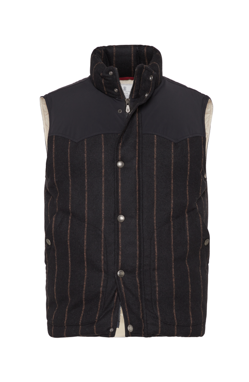 Shop Brunello Cucinelli Chalk Stripe Down Vest In Black