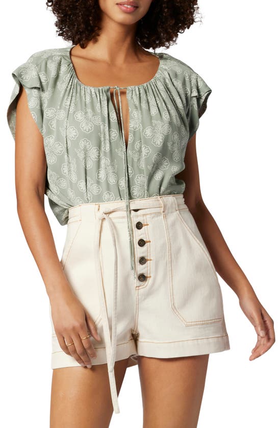 Joie Gwyneth Floral Drawstring Neck Top In Iceberg Green And Porcelain