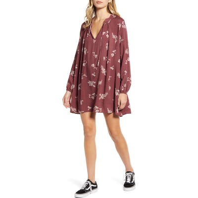 Lira Clothing Gemma Tie Neck Long Sleeve Minidress, Burgundy