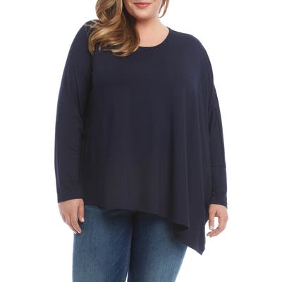 Plus Size Karen Kane Asymmetrical Cape Style Top, Blue