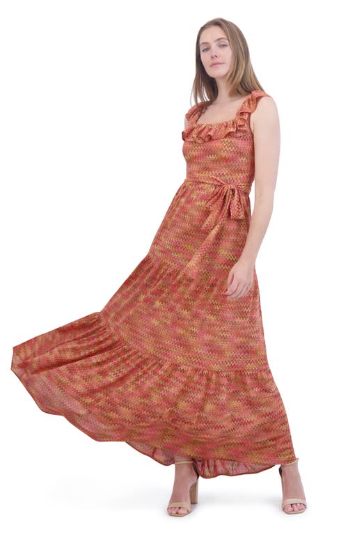 Shop Eliza J Chevron Stripe Tiered Ruffle Maxi Dress In Orange Mult