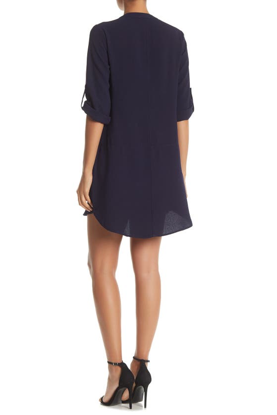 Lush Novak Split Neck 3/4 Sleeve Dress In Deep Navy