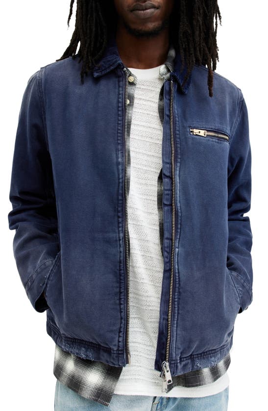 Shop Allsaints Rothwell Distressed Denim Jacket In Starry Blue