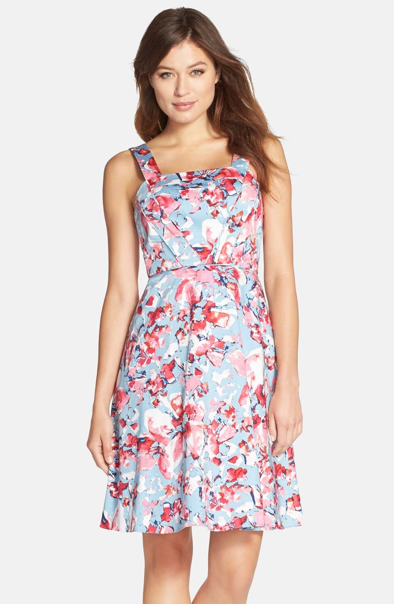 Adrianna Papell Floral Print Cotton Fit & Flare Dress | Nordstrom
