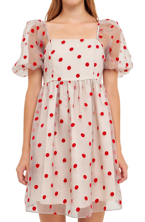 Shop English Factory Polka Dot Gingham Organza Minidress In Multi/red Dot