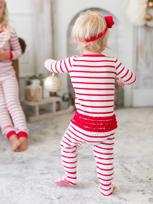 Rufflebutts Modal Blend Baby Girls Ruffle One Piece Footie Pajamas In Red & White Stripe