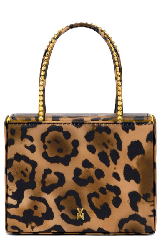 Click to view more detailed imagery on our partner's website Amina Muaddi Superamini Gilda Leopard Print Top Handle Bag In Leopard Light Topaz Crystals