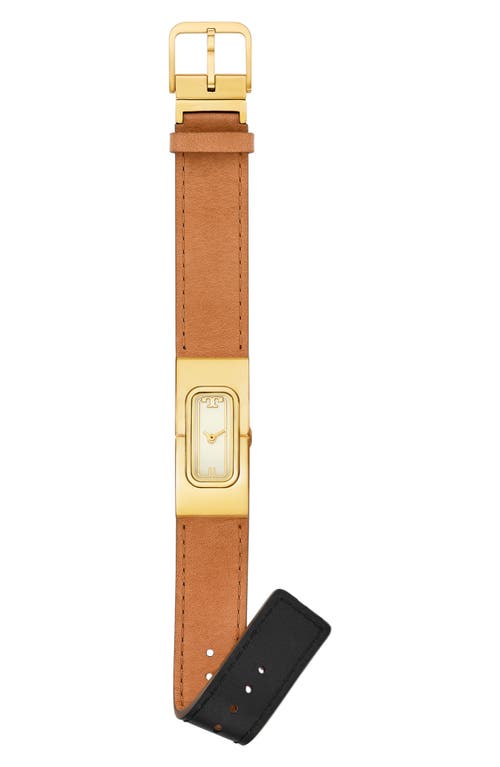 Shop Tory Burch The T Leather Strap Watch, 18mm X 40mm In Tan Multi