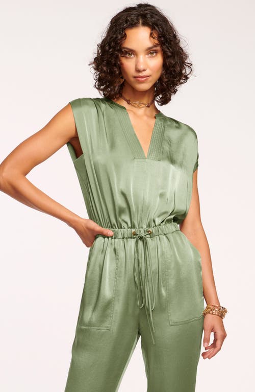 Shop Ramy Brook Hudson Sleeveless Satin Jumspuit In Dark Sage